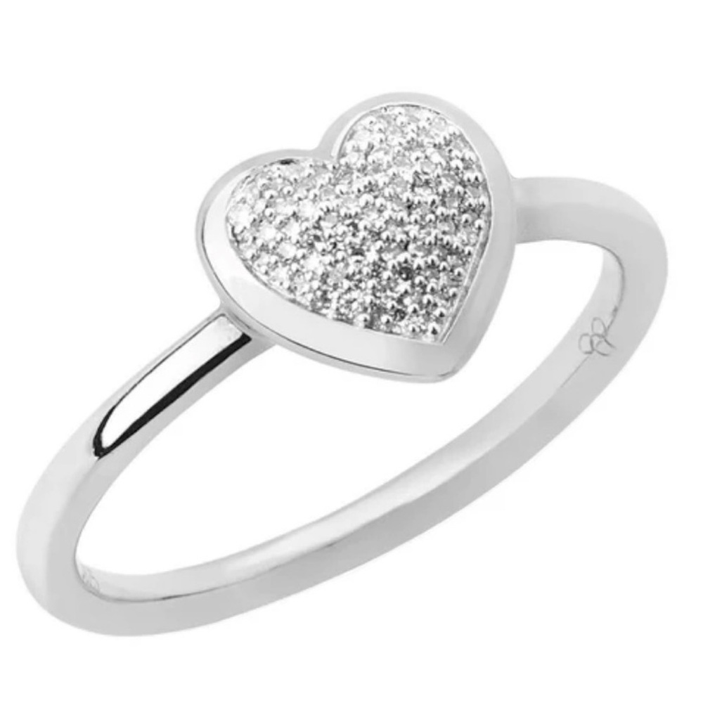 Links of London Silver Heart Pavé Ring with Sparkling Stones
